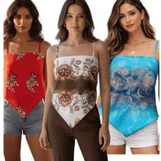 Blusinha Blusa Lenço Estampado Feminina Alça Ajustável Verão Tropical Verão Fresquinha Estilosa