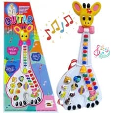 Guitarra Girafa Musical Com Sons de Bichos e Luzes 26 Teclas Diversão Interativa