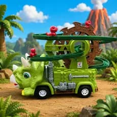 Carrinho Dinossauro Pista De Montanha Russa Elétrico Luz Som Verde