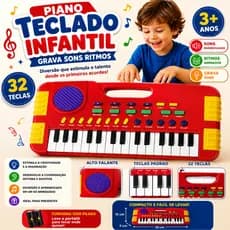 Teclado Piano Musical Infantil com Sons Eletrônicos 32 Teclas VERMELHO