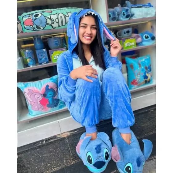 Macacão Stich kigurumi Infantil e Adulto Inverno quentinho