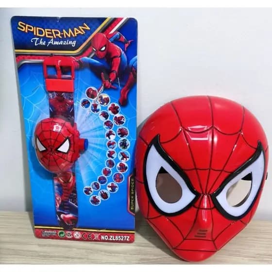 Relógio projetor + máscara com luz  homem aranha