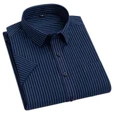 Casual Manga Curta Escritório De Listrado Masculina Camisa Social De Algodão Para Homens Camisas