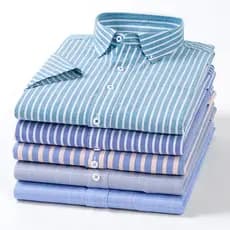 Casual 100% Algodão Manga Curta Listrada Masculina Camisas Xadrez Plus Size Social Camisa De Homem