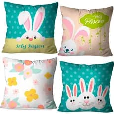 Kit 4 Capas de Almofadas Páscoa 45x45 Oxford e Zíper invisível Estampa Frente e Verso FELIZ PÁSCOA – Linda Decor