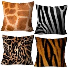 Kit 4 Capas de Almofadas Decorativas OXFORD 45X45 – Estampa Animal Print Frente e Verso com Zíper Invisível Linda Decor