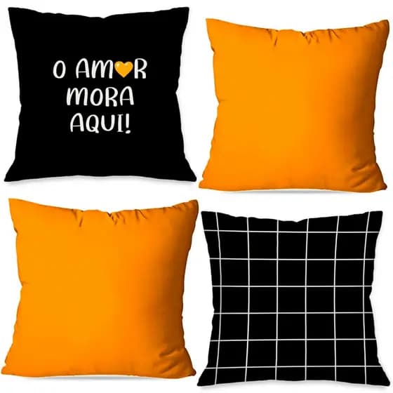 Kit Capas de Almofadas Decorativas OXFORD 45X45 – O Amor Mora Aqui Estampa Frente e Verso Zíper Invisível Linda Decor