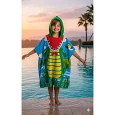 Toalha Poncho Infantil Jacaré de Algodão Praia Piscina Banho Verão Masculino com Capuz Atoalhado Menino Linda Decor