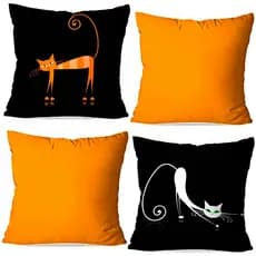 Kit Capas de Almofadas Decorativas OXFORD 45X45 – Gatos Amarelo Estampa Frente e Verso com Zíper Invisível  Linda Decor