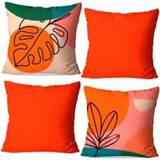 Kit Capas de Almofadas Decorativas Costela de Adão Laranja OXFORD 45X45 – Estampa Frente e Verso com Zíper Linda Decor