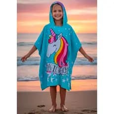 Toalha Poncho Infantil Unicórnio Az de Algodão Praia Piscina Banho Verão Feminino com Capuz Atoalhado Menina Linda Decor