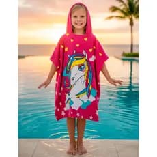 Toalha Poncho Infantil Unicórnio de Algodão Praia Piscina Banho Verão Feminino com Capuz Atoalhado Menina Linda Decor