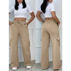 Calça cargo pantalona moletom Flanelada feminino inverno Frio Cintura alta