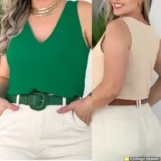 Regata Feminina  Duna Verão Confortável Moda Plus P ao G3 Decote V
