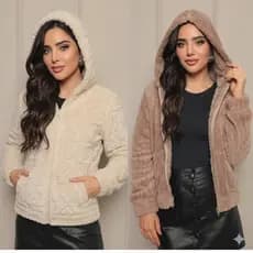 Casacos Feminino Pelinho Canelado Grosso Inverno Com Capuz Zíper Blusa Jaqueta de Frio Casaco Look inverno