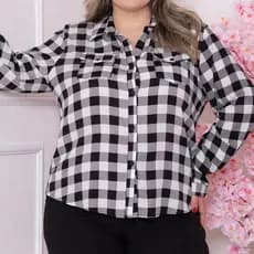 Blusa Feminina manga longa xadrez  Importada rodeio festa junina Manga inteira e 3/4 Plus Size