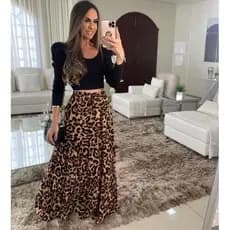 Saia longa 3 marias Elegante Com elástico Cós Moda Feminina