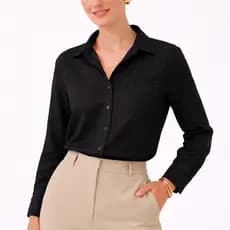 Camisa Manga Longa Chambray Feminina Efeito Jeans Tecido Macio Leve Confortável