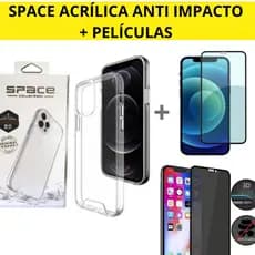 Kit Capinha Space anti impacto transparente + 2 Películas de vidro e Privacidade - Premium envio imediato