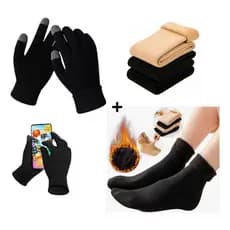 Kit de Frio Meia Térmica E Luva Touch Inverno Frio Unisex Neve luva usar com celular tablet premium