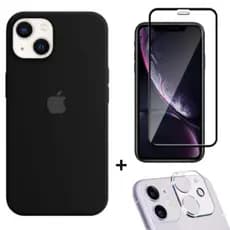 Kit 3em1 Proteção Completa Para iPhone 11/13/14/16 - Capa Case PRETA +Película 3D+ Película Câmera