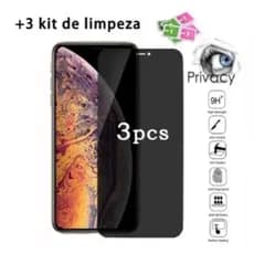 Kit 3 Películas de vidro 3D Privativa Anti espião Para IPhones 11-13-14-15-16 PRO MAX