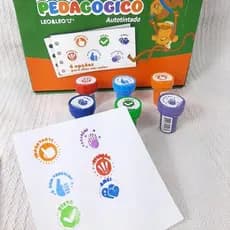 Kit 6 Carimbo Pedagógico com Tinta Infantil Professores e Pais para Alunos