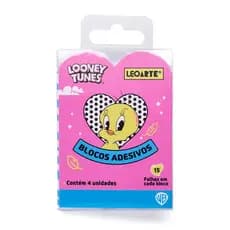 Bloco Adesivo Looney Tunes - Cartela 3 Dobras C/ 4 Blocos 15Folhas Cada LEOARTE