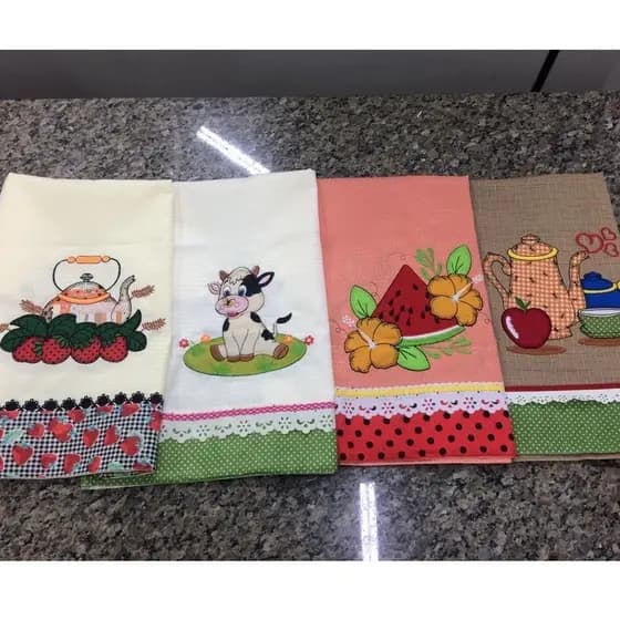 Toalha de Chá Bordada 70x100cm Linhão - Sortidas