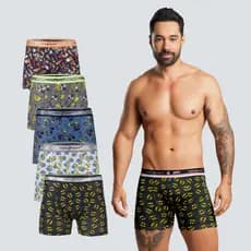 Kit 5 Cuecas Box Boxer Masculinas Divertidas em Poliéster Com Forro 100% Algodão