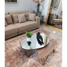 Conjunto de mesa de centro orgânica pés palito retro espelhada Paris Mirror Wood