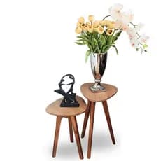 Conjunto de Mesa de Canto e Apoio Lateral Orgânica Paris Wood - 2 Unidades