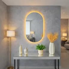 Espelho Oval Com Led Quente De Parede Para Banheiro E Sala Hall Demoglass