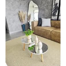 Conjunto de mesa de centro redonda espelhada pés palito Fit Mirror - Demoglass