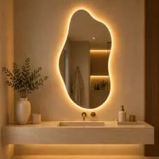 Espelho Decorativo Orgânico Com Luz de Led Quente Pendurar Parede Banheiro Lavabo Closet Dunna