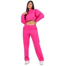 Conjunto Moletom Moderno Feminino Blusa de Frio Cropped e Calça Moletom Reta