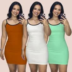 Kit 3 Vestidos Tubinho Feminino De Alcinha Ribana Vestidos Femininos Casual Curto Verão