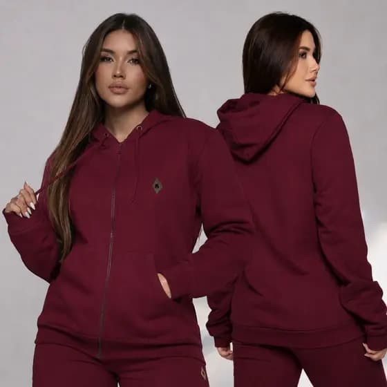 Blusa de Frio Moletom Feminino Tradicional com Capuz e Ziper Moletom Tradicional