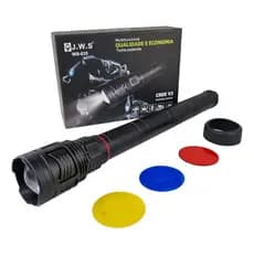 Lanterna Tática LED JWS  Alta Potência Recarregável Zoom Forte Corpo Preto WS-635