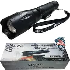Lanterna Tática JWS LED Alta Potência Recarregável Zoom Ajustável Corpo Alumínio Resistente Uso Profissiona ws-528