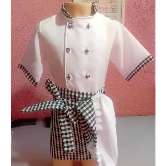 Kit de dolma com meio avental xadrez infantil em oxford lisa