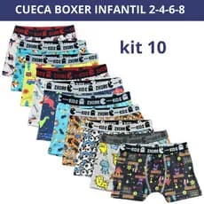 Kit 10 Cuecas Box Microfibra Forro 100% algodão 4 ao 8 Boxer Infantil Estampas Sortidas