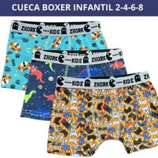 Kit 3 Cuecas Box Microfibra Forro 100% algodão 4 ao 8 Boxer Infantil Estampas Sortidas
