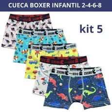 Kit 5 Cuecas Box Microfibra Forro 100% algodão 4 ao 8 Boxer Infantil Estampas Sortidas