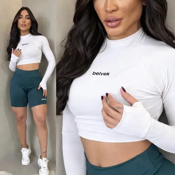 Cropped MANGA LONGA academia com dedeira esporte sport blusinha treino corrida top fitnes inverno