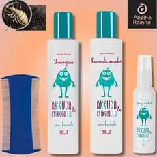 Kit Repelente Antipiolho Abelha Rainha Arruda Citronela Shampoo Spray Tratamento Piolhos Infantil Proteção