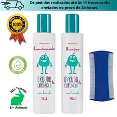 Shampoo Mata piolhos e lêndeas Arruda e Citronela Abelha Rainha Kit com mais Recondicionador e Pente