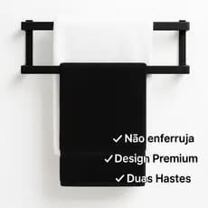 Suporte Porta Toalha Duplo 50cm Preto Fosco Antiferrugem Banheiro Parede Metal Resistente Durável Design Moderno