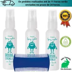 Pente de Piolho e Spray Piolho Mata Piolhos e Lêndeas Arruda e Citronela Abelha Rainha 60ml Kit