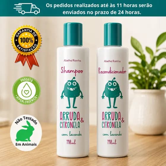 Kit Antipiolho Abelha Rainha Shampoo + Recondicionador Arruda e Citronela 190ml Piolhos e Lêndeas